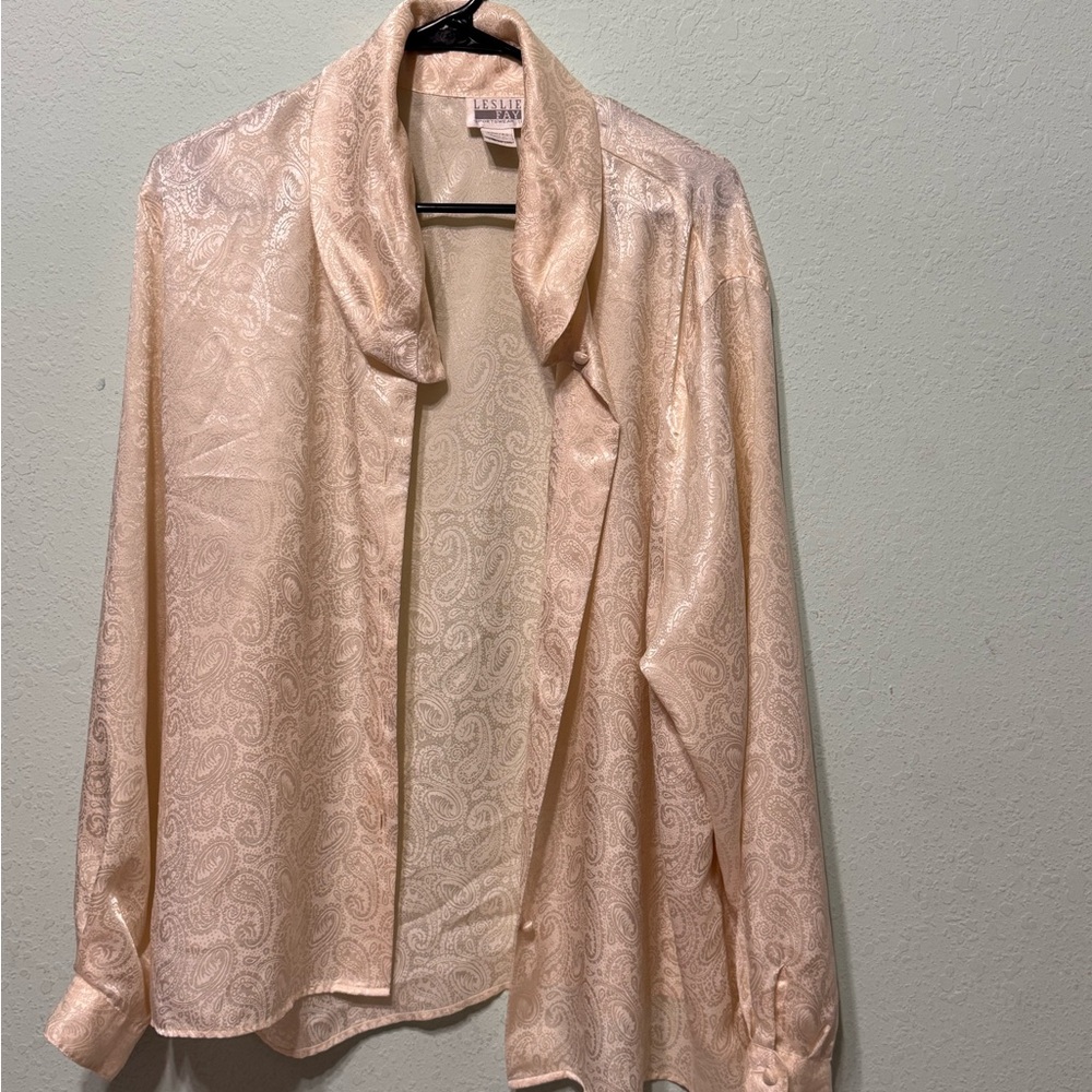 Leslie Fay Beige Paisley Blouse
